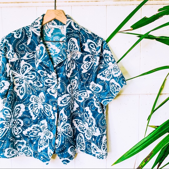 vintage vsco y2k butterfly crop button up popover - Picture 4 of 9